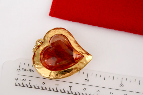 Statement YSL Yves Saint Laurent amber  Lucite Heart Flower pendant French couture YSL pendant