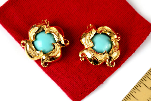 Iconic Fendi large  faux Turquoise cabochon earrings  clip on