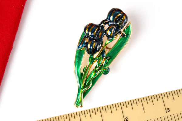 MFA Museum of Fine Arts Blue  Enamel Iris Flower   Brooch  #1286