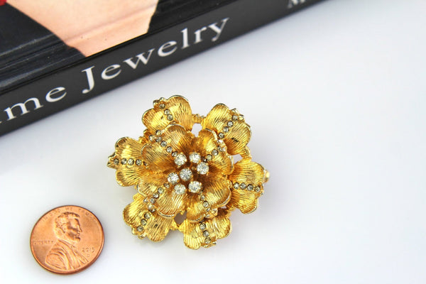 Signed De Nicola  Flower/ Clear  rhinestones  Brooch/Pin # 601