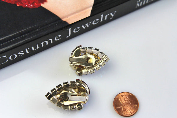 Unsigned Dragon Breath Teardrop Clip-on Earrings with AB  Rhinestones #605