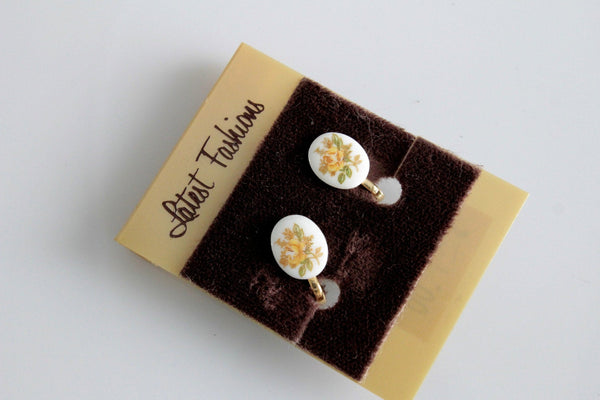 Petite Rose Shabby Chic Goldtone earrings clip on # 701