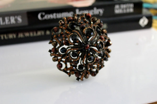 COUTURE Dark Topaz/Black BARRERA Swarovski CRYSTAL brooch #642