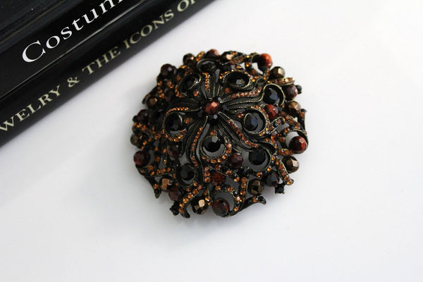 COUTURE Dark Topaz/Black BARRERA Swarovski CRYSTAL brooch #642