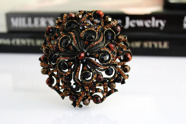 COUTURE Dark Topaz/Black BARRERA Swarovski CRYSTAL brooch #642