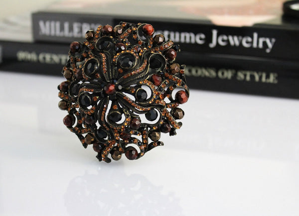 COUTURE Dark Topaz/Black BARRERA Swarovski CRYSTAL brooch #642