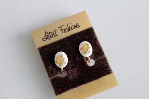 Petite Rose Shabby Chic Goldtone earrings clip on # 701