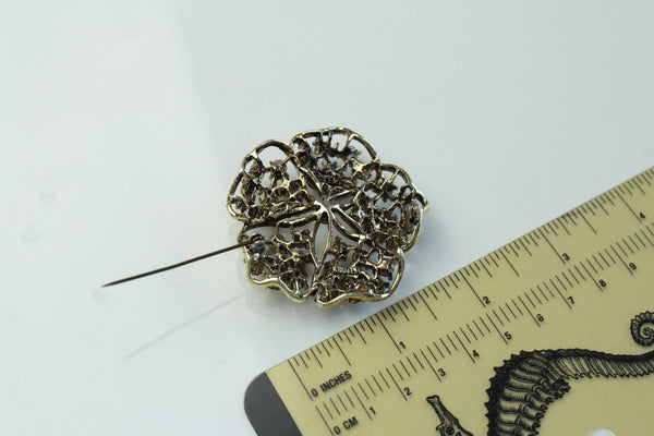 Lisner  Round  Brooch/Pin 1970s with  Gold   rhinestones brooch # 874