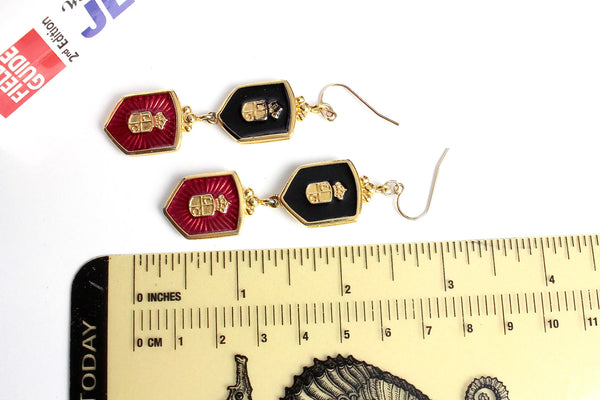 LC Heraldic  Black and Red enamel pierced   earrings #1079