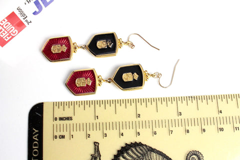 LC Heraldic  Black and Red enamel pierced   earrings #1079