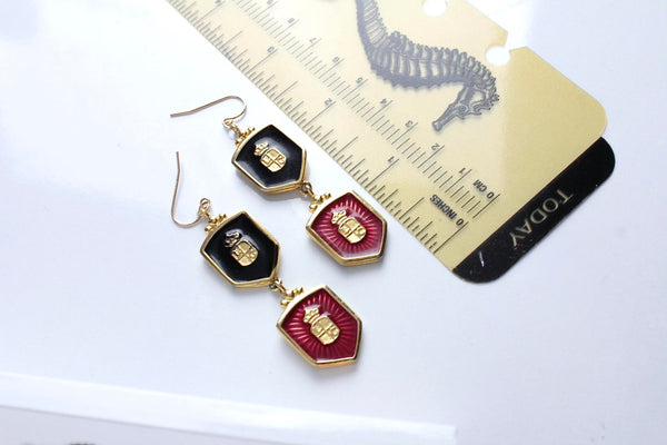 LC Heraldic  Black and Red enamel pierced   earrings #1079