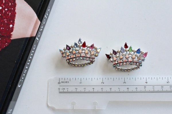 Retro Glam/  B. David  Set of  2 Brooches  / Pins with Aurora Borealis  rhinestones #1283