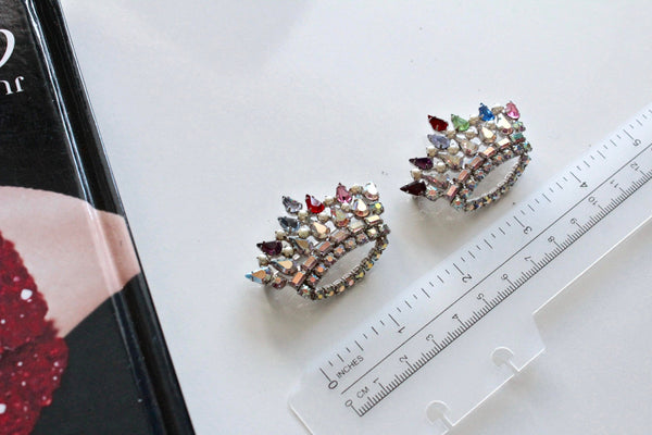 Retro Glam/  B. David  Set of  2 Brooches  / Pins with Aurora Borealis  rhinestones #1283