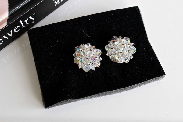 Laguna style AB Clear  faceted glass crystal Earrings Clip On # 1290/5