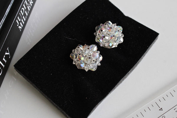 Laguna style AB Clear  faceted glass crystal Earrings Clip On # 1290/5