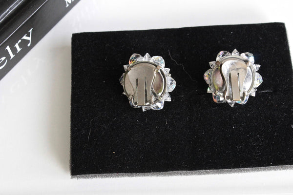 Laguna style AB Clear  faceted glass crystal Earrings Clip On # 1290/5