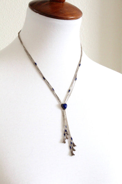 Lapis  Tassel Sterling Silver Necklace with  multiple Strands  #1968