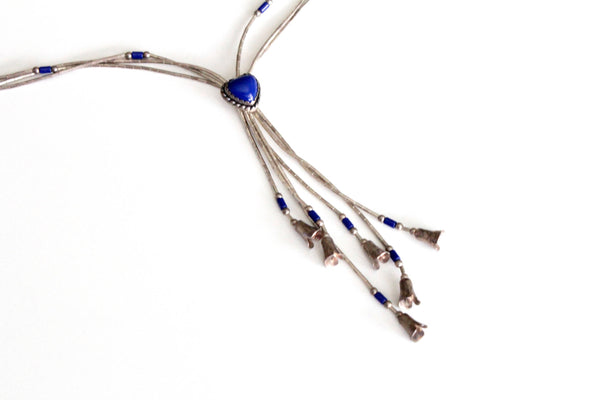 Lapis  Tassel Sterling Silver Necklace with  multiple Strands  #1968