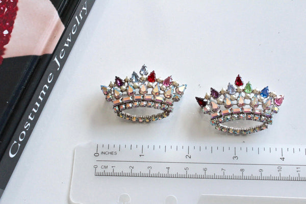 Retro Glam/  B. David  Set of  2 Brooches  / Pins with Aurora Borealis  rhinestones #1283