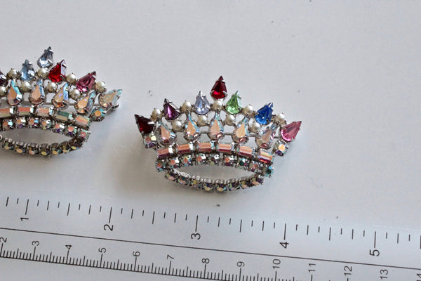 Retro Glam/  B. David  Set of  2 Brooches  / Pins with Aurora Borealis  rhinestones #1283
