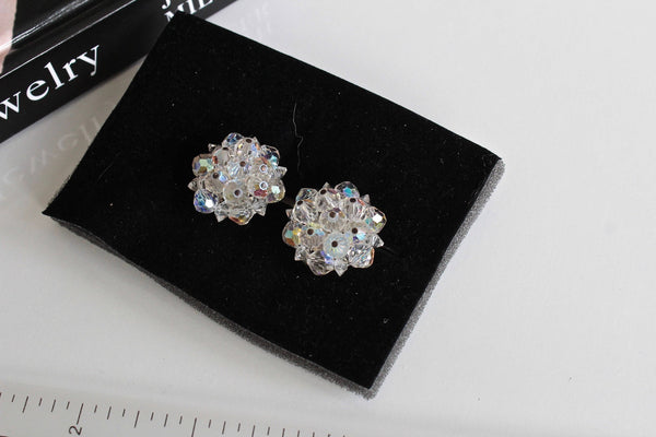 Laguna style AB Clear  faceted glass crystal Earrings Clip On # 1290/5