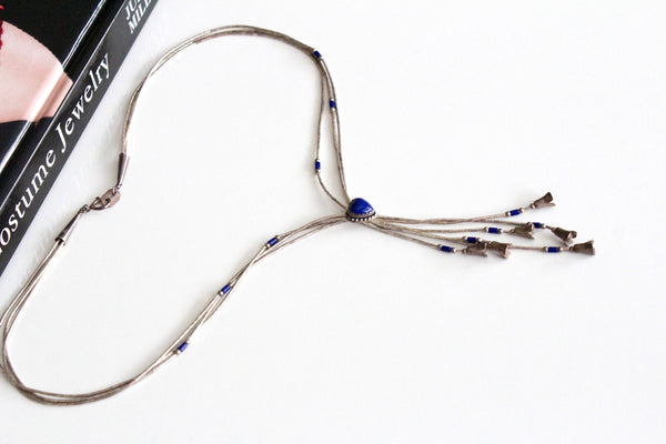 Lapis  Tassel Sterling Silver Necklace with  multiple Strands  #1968
