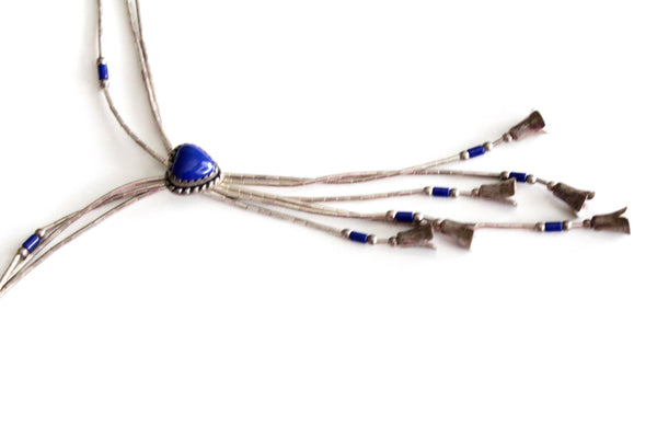 Lapis  Tassel Sterling Silver Necklace with  multiple Strands  #1968