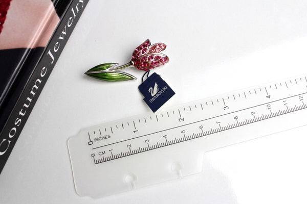 Swarovski Tulip  Flower   Brooch/Pin with green enamel and pink rhinestones # 1551