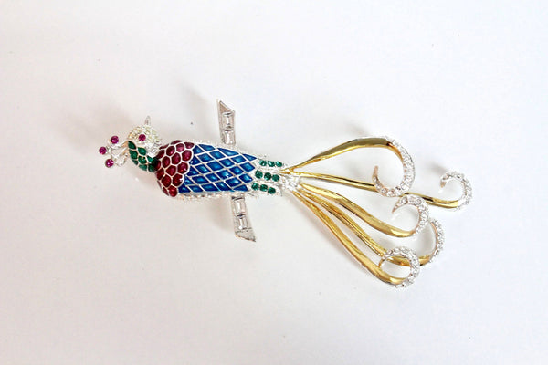 MMA   PEACOCK Bird  Figural Brooch Pin with blue, red and green enamel  #1421