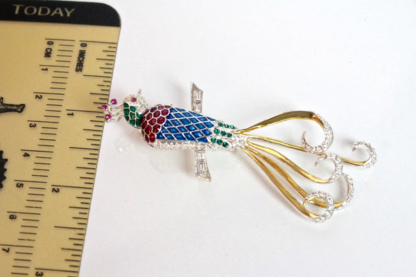 MMA   PEACOCK Bird  Figural Brooch Pin with blue, red and green enamel  #1421