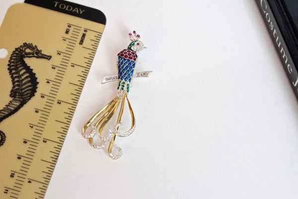 MMA   PEACOCK Bird  Figural Brooch Pin with blue, red and green enamel  #1421