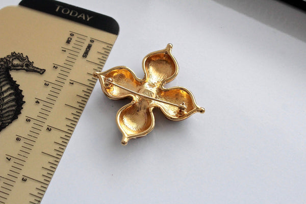 Signed Joan Rivers Russian Enameled Cross Faux Emerald Center Stone Brooch Pin #1677