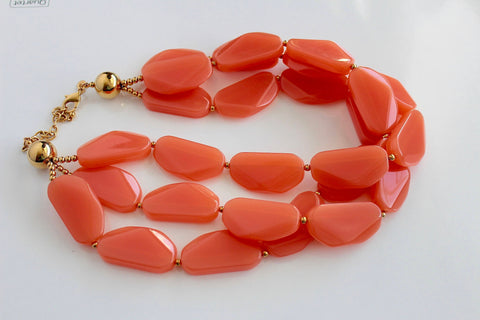 Magnificent  Statement Joan Rivers  Plastic/ Lucite Faux Coral  Bead Necklace #1755