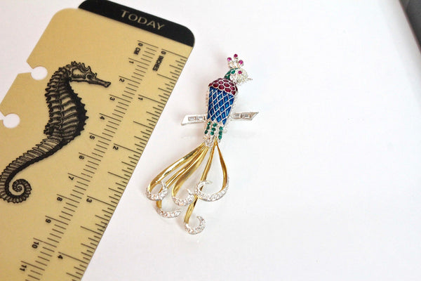 MMA   PEACOCK Bird  Figural Brooch Pin with blue, red and green enamel  #1421