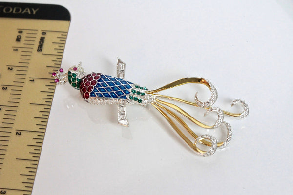 MMA   PEACOCK Bird  Figural Brooch Pin with blue, red and green enamel  #1421