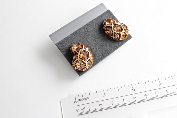 Retro  1980s Oscar de la Renta Matte Goldtone  Topaz Rhinestone   Earrings clip on   #1827