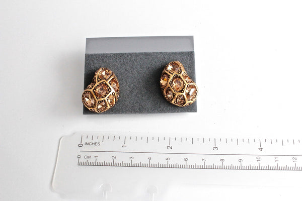 Retro  1980s Oscar de la Renta Matte Goldtone  Topaz Rhinestone   Earrings clip on   #1827