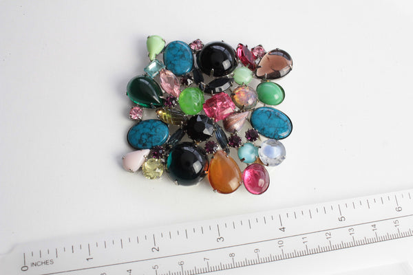 Kenneth Jay Lane Jewel-tone Large Glass Cabochons Brooch/Pin #1889