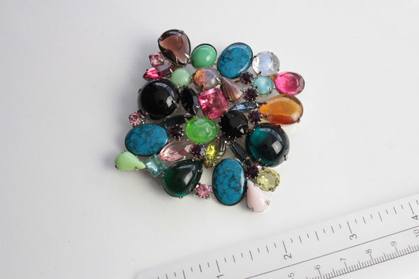 Kenneth Jay Lane Jewel-tone Large Glass Cabochons Brooch/Pin #1889