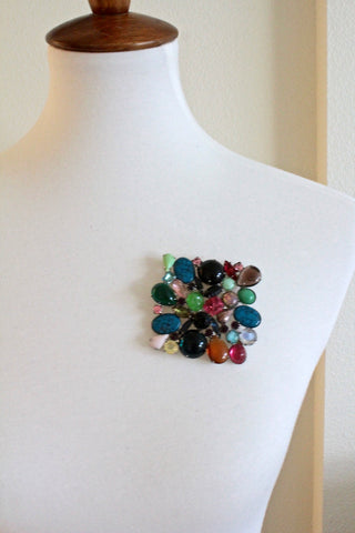 Kenneth Jay Lane Jewel-tone Large Glass Cabochons Brooch/Pin #1889