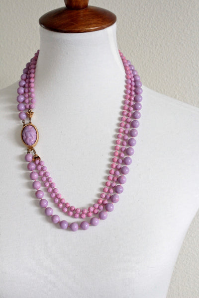 Pink / Lavender Plastic  beads Necklace  1960s Japan Jewelry style # 1208/33
