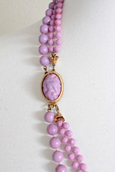 Pink / Lavender Plastic  beads Necklace  1960s Japan Jewelry style # 1208/33