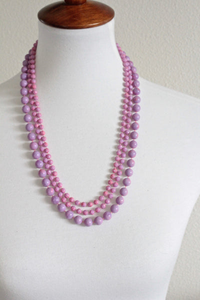 Pink / Lavender Plastic  beads Necklace  1960s Japan Jewelry style # 1208/33