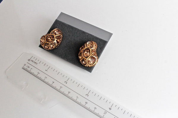Retro  1980s Oscar de la Renta Matte Goldtone  Topaz Rhinestone   Earrings clip on   #1827