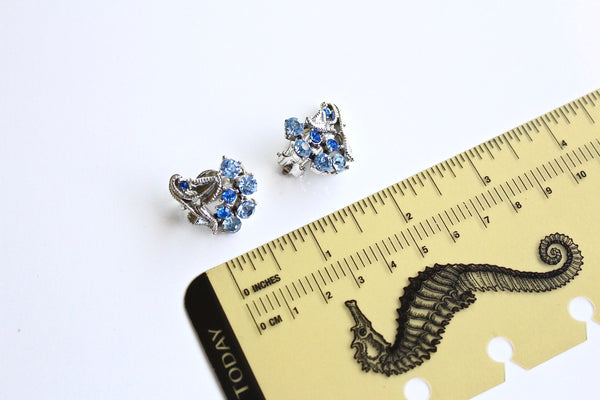 STAR Flower  Earrings clip on with blue rhinestones #2002