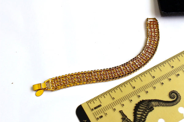 KJl Kenneth Jay Lane  Goldtone Mesh  bracelet  with crystal Rhinestones # 1908/3
