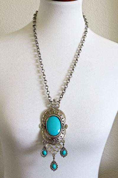 1970s Donald Stannard Silver tone Turquoise  blue cabochons  necklace # 2015