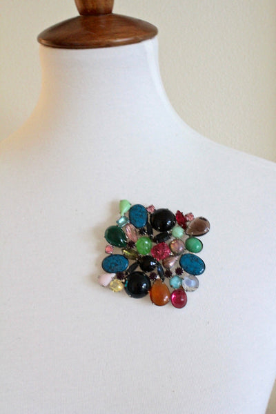 Kenneth Jay Lane Jewel-tone Large Glass Cabochons Brooch/Pin #1889