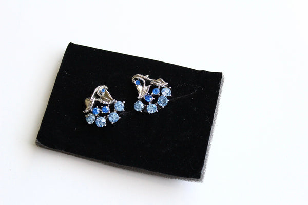 STAR Flower  Earrings clip on with blue rhinestones #2002