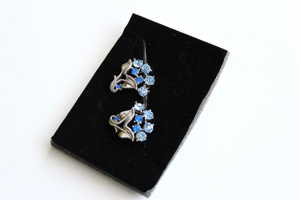 STAR Flower  Earrings clip on with blue rhinestones #2002